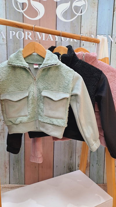 Campera cargo piel/corderoy