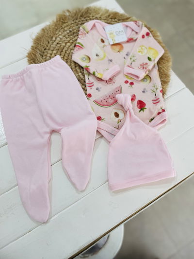AJUAR 3 PIEZAS FRUTAS ROSA