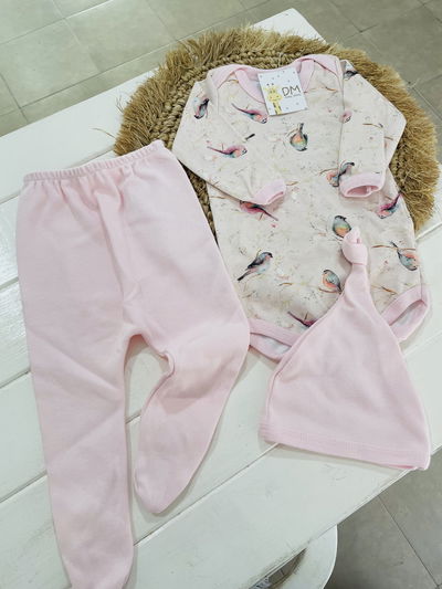 AJUAR 3 PIEZAS PAJARITOS ROSA