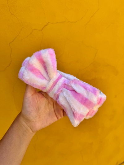 Vincha Skin polar Soft rayas rosa y blanco
