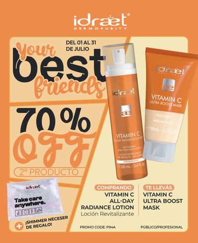 Promo Julio IDRAET - Loción Vitamin C + Mascarilla Vitamin C + neceser de regalo 