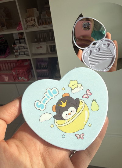 Espejo forma de corazon + Peinecito (Celeste)