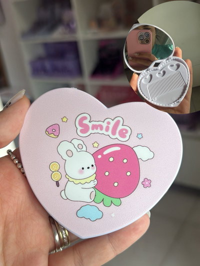 Espejo forma de corazon + Peinecito (Rosa)