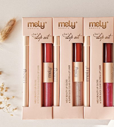 💋 Lip Set Mely Beauty – Gloss + Labial Líquido + Delineador
