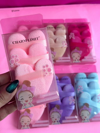 Set x3 esponjas para aplicar polvo forma de corazón