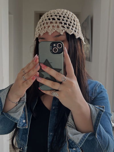 Mesh hat crema con brillo