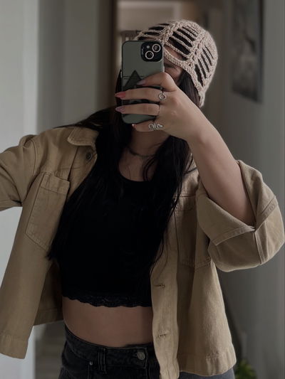 Mesh hat crema con brillo