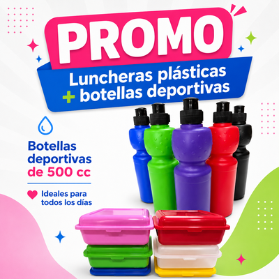 PROMO! Lunchera color + Botella 500cc