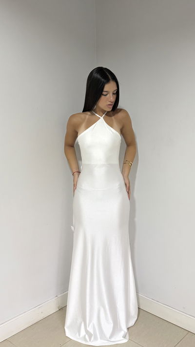 vestido largo escote triángulo de tricot