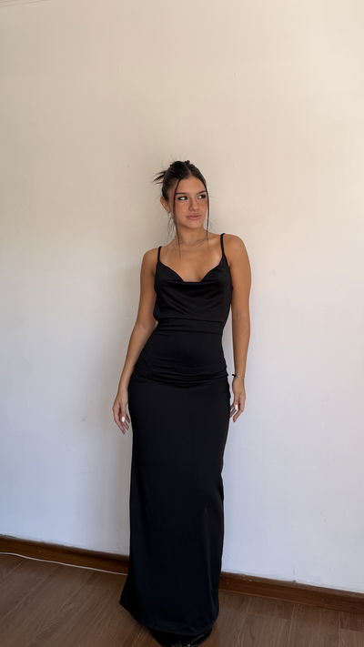 vestido largo con buche y espalda desc 