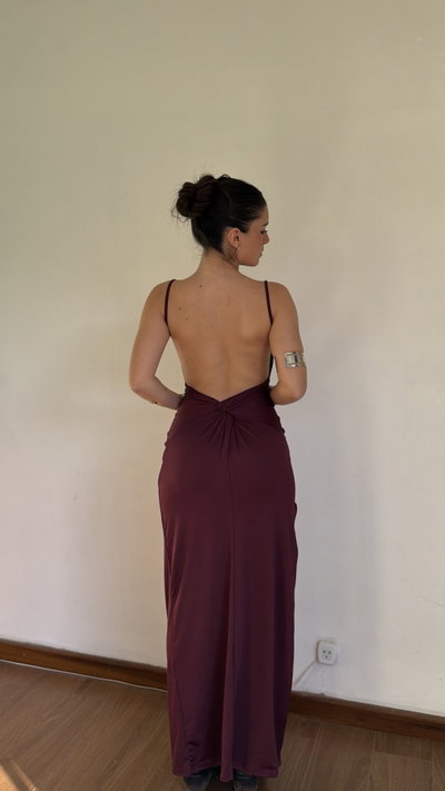 vestido largo con buche y espalda desc 