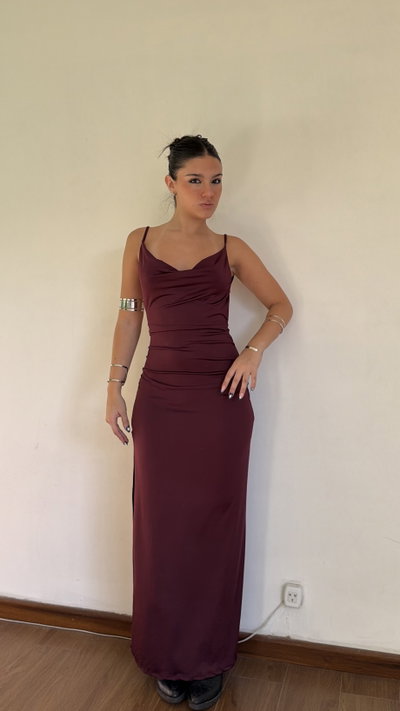 vestido largo con buche y espalda desc 
