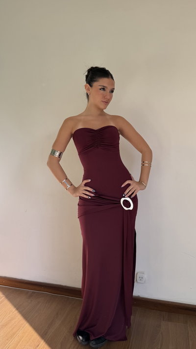 vestido largo strapless escote corazon 