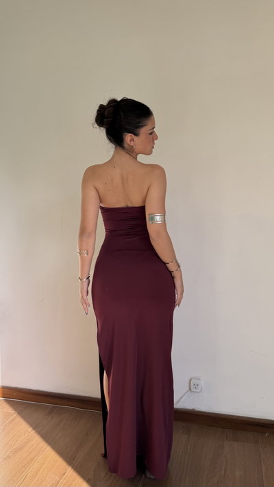 vestido largo strapless escote corazon 