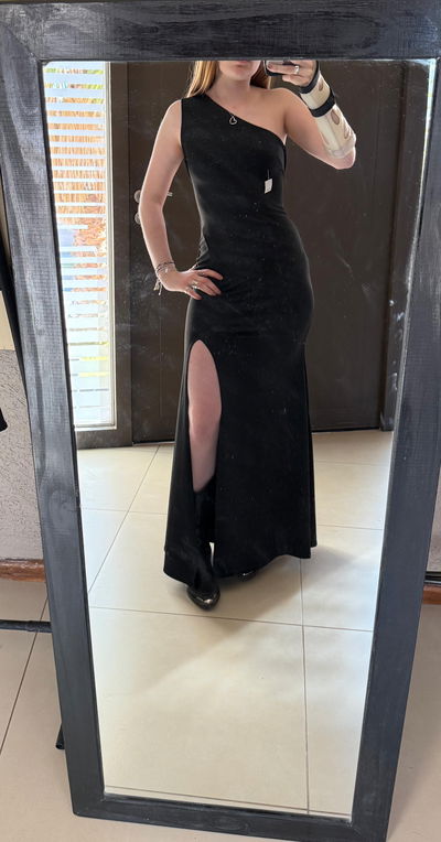 vestido largo un hombro tipo sirena con espalda desc 