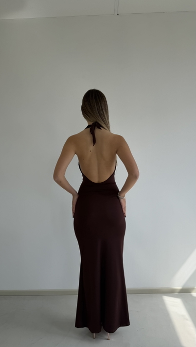 vestido largo escote en v con encaje