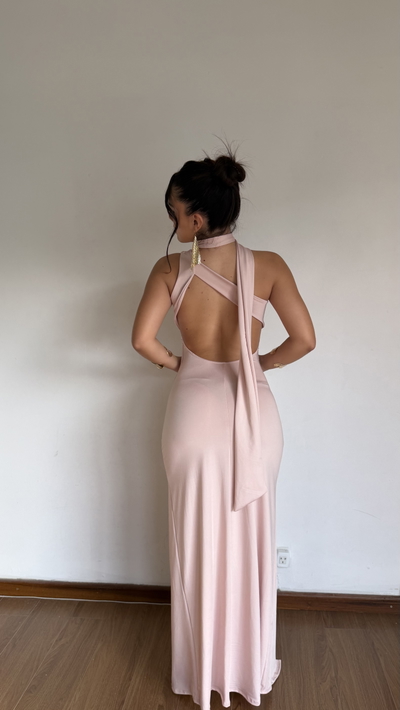 vestido largo un hombro con bufanda viral de tiktok 