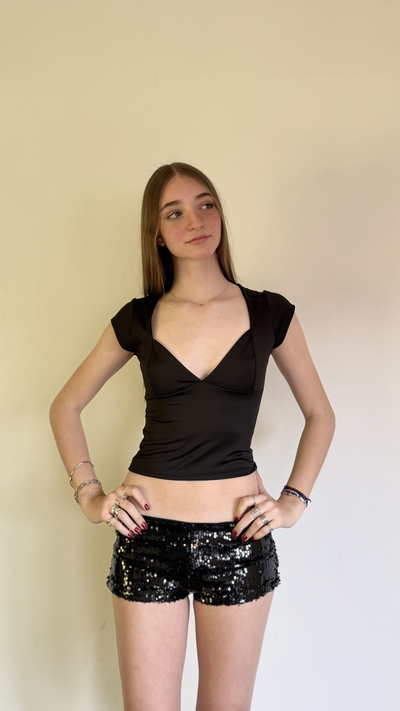 microshort de lentejuelas tiro bajo