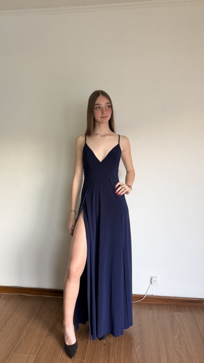 vestido largo escote en v con tazas