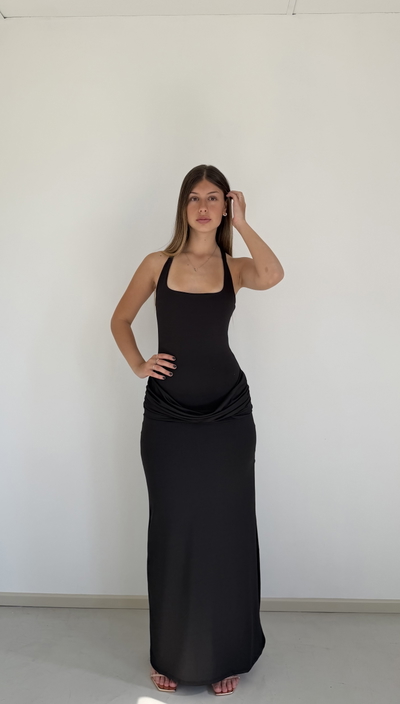 vestido largo escote cuadrado con caida