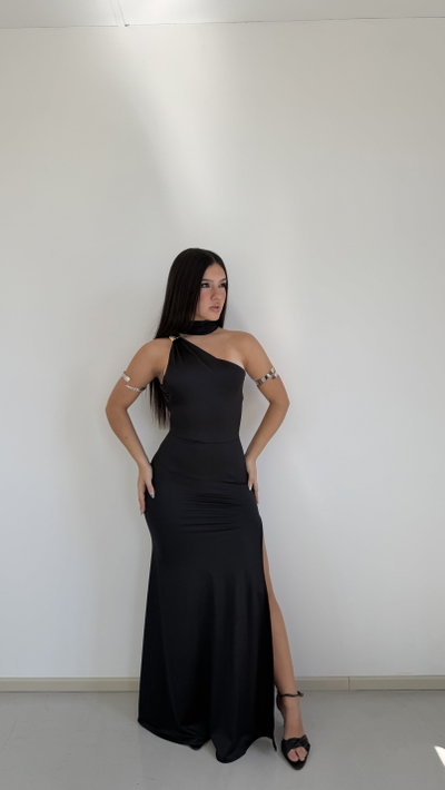vestido largo al hombro multiusos de tricot 