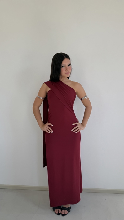 vestido largo strapless con tira cruzada 