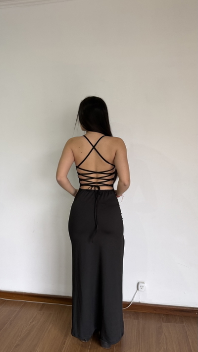 vestido largo basico con espalda p/atar 