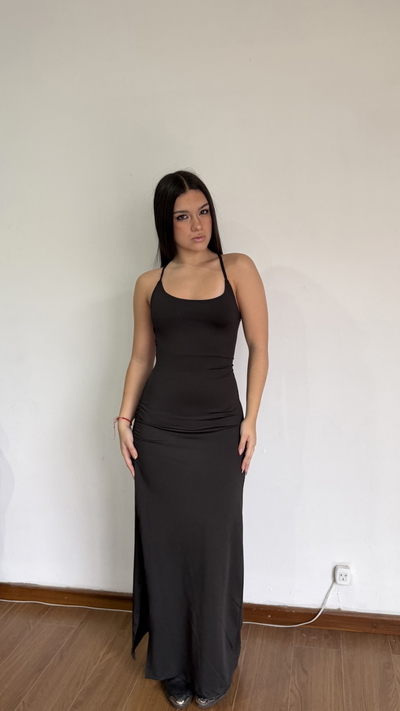 vestido largo basico con espalda p/atar 