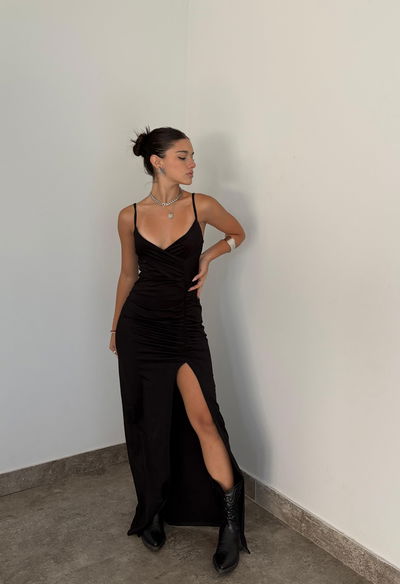 vestido largo escote cruzado  