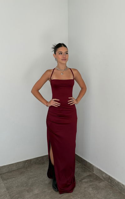 vestido largo con buche y espalda p/atar