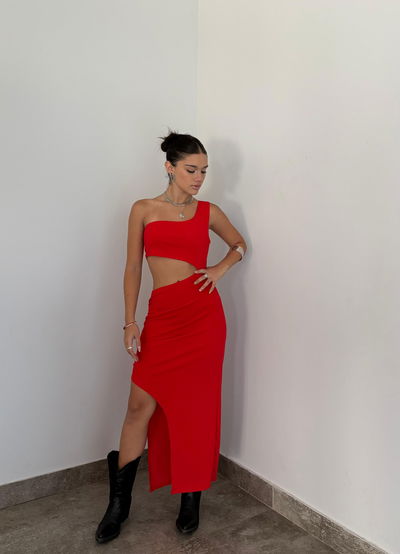 vestido largo un hombro 