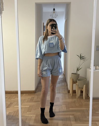 Conjunto celeste Racing Dama (remera+short)