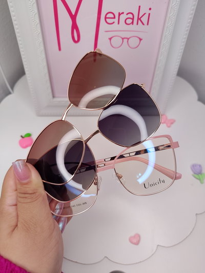 Clip on doble placa Blitz con glitter - Rosa