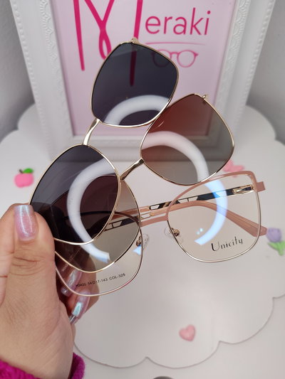 Clip on doble placa Blitz con glitter - Marrón