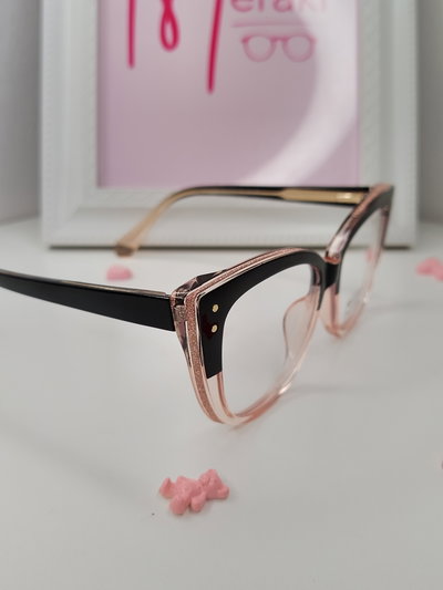 Armazón Antiblue con uv 400 Cassie - Negro degradé rosa con glitter