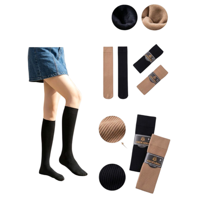 Pack x6 medias térmicas ALTAS LARGO 45CM con peluchito colores clásicos NEGRO Y BEIGE