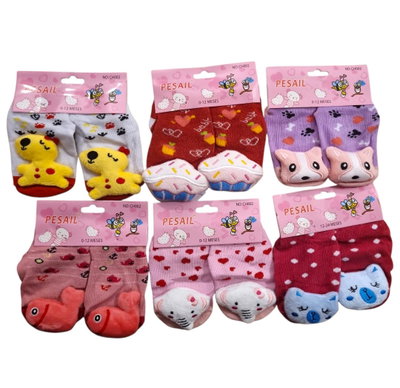 Pack x6 medias de nena con antideslizante y relieve bebé 0/12 meses y 12/24 SURTIDO