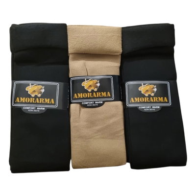 Pack x6 medias térmicas ALTAS LARGO 45CM con peluchito colores clásicos NEGRO Y BEIGE