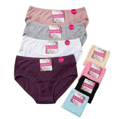 Pack x6 Vedetinas Kokowei con encaje talle GRANDE hasta un 48/50 de pantalón SURTIDO