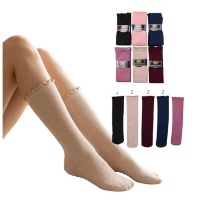 Pack x6 medias térmicas ALTAS LARGO 45CM con peluchito colores 