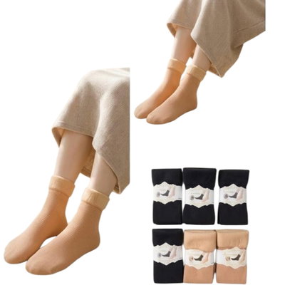 Docena surtida medias térmicas con peluchito colores BEIGE Y NEGRO