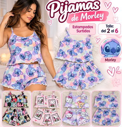 6 Piyamas Animados Morley 2 piezas Talles: 2 al 6 SURTIDO 