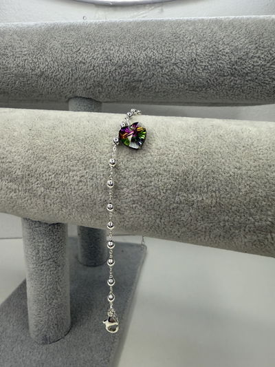 PULSERA CORAZON MULTICOLOR (17-20cm) DE ACERO BLANCO 