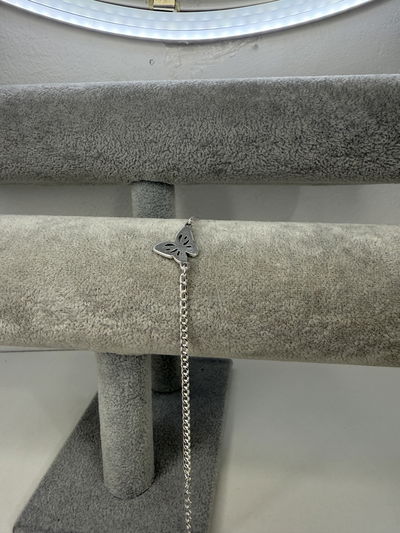 PULSERA MARIPOSA (19-22cm )DE ACERO BLANCO 