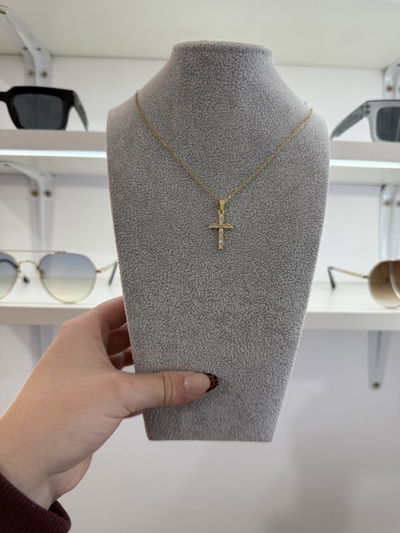 CONJUNTO CRUZ ACERO DORADO 