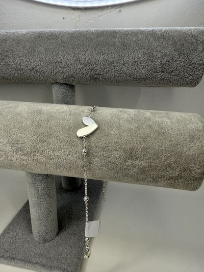 PULSERA CORAZONON Y BOLITAS   (19-23cm) DE ACERO BLANCO 