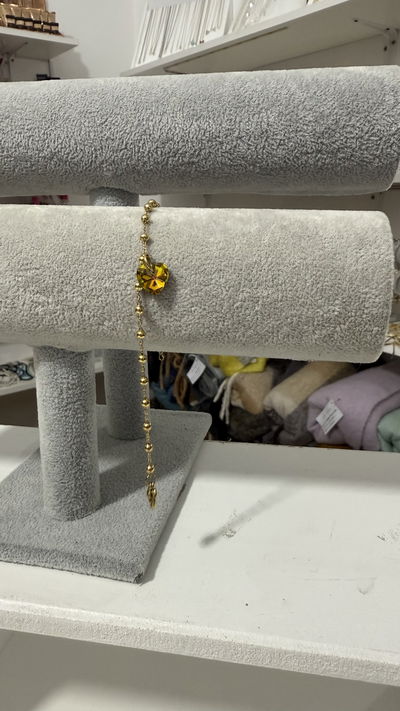 PULSERA CORAZON Y BOLITAS FIJAS ACERO DORADO (18-20CM)