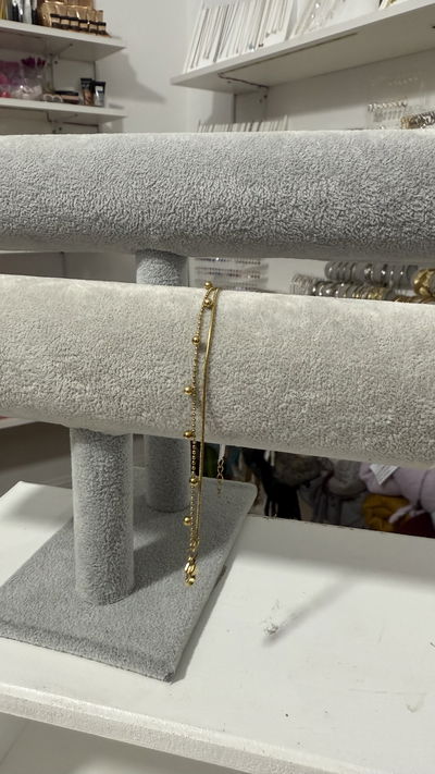 PULSERA DOBLE BOLITAS ACERO DORADO (17-21CM)