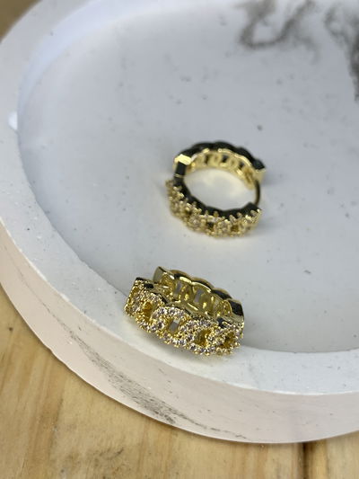 ARGOLLAS FULL STRASS CADENA ACERO DORADO