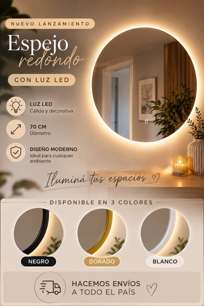 LANZAMIENTO - Espejo redondo con luz LED 70 cm